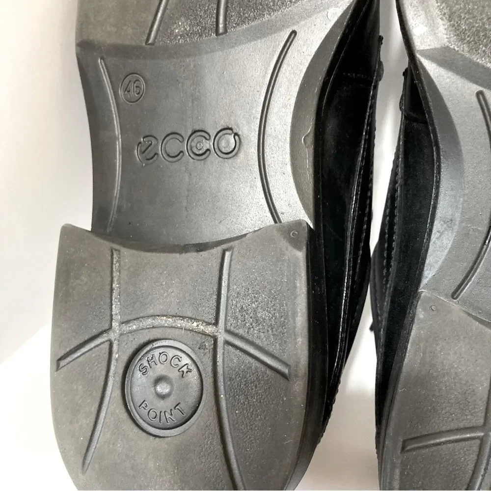 ECCO Helsinki Black Leather Lace Up Oxford Comfort Square Toe Dress Shoes Men 12